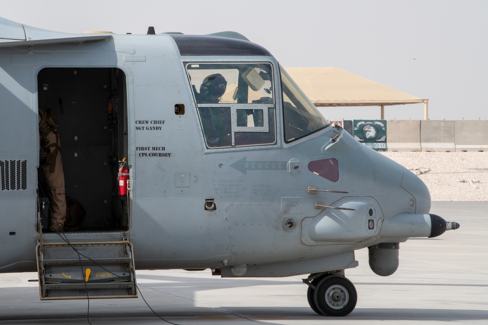 MV-22 Osprey refuels at AUAB for AFCENT ACE capstone event