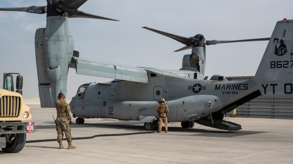 MV-22 Osprey refuels at AUAB for AFCENT ACE capstone event