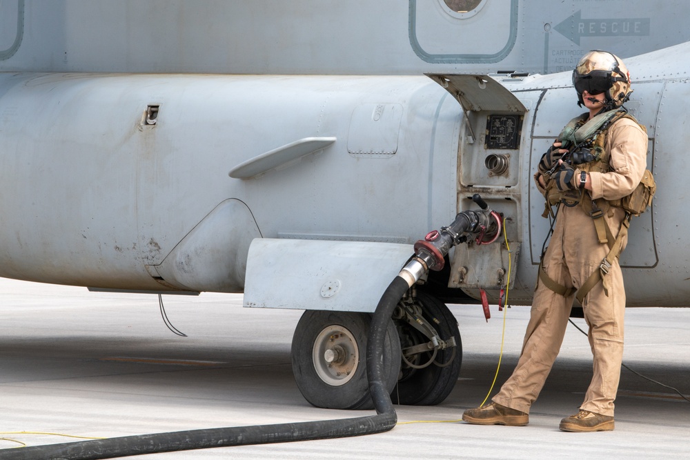 MV-22 Osprey refuels at AUAB for AFCENT ACE capstone event