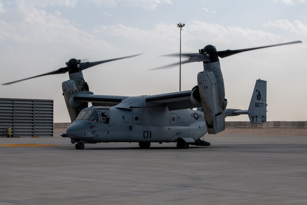 MV-22 Osprey refuels at AUAB for AFCENT ACE capstone event