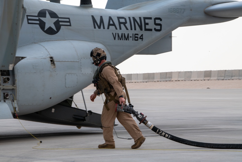 MV-22 Osprey refuels at AUAB for AFCENT ACE capstone event