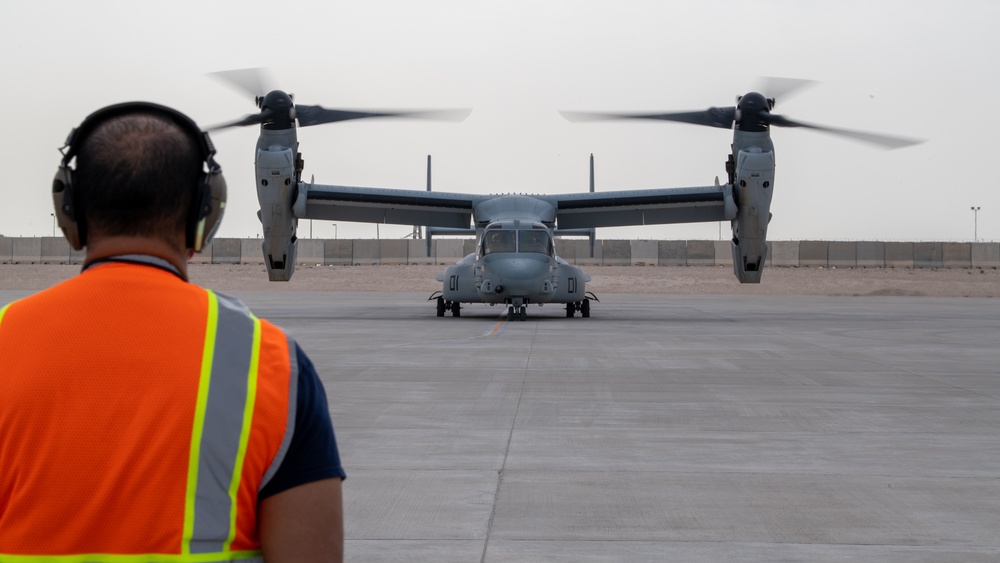 MV-22 Osprey refuels at AUAB for AFCENT ACE capstone event