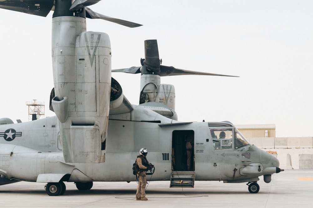 MV-22 Osprey refuels at AUAB for AFCENT ACE capstone event