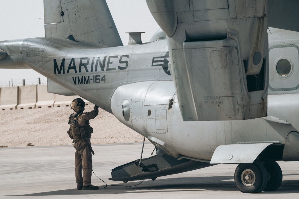 MV-22 Osprey refuels at AUAB for AFCENT ACE capstone event