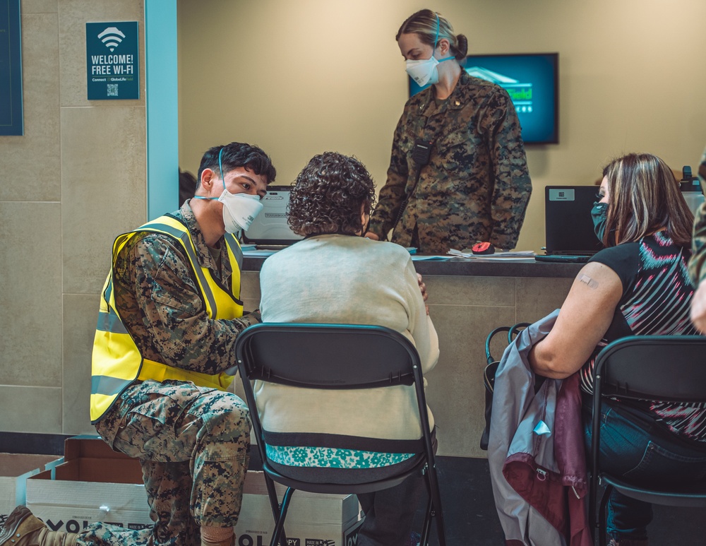 U.S. Marines and U.S. Navy Sailors Administer Vaccines at Globe Life Field CVC