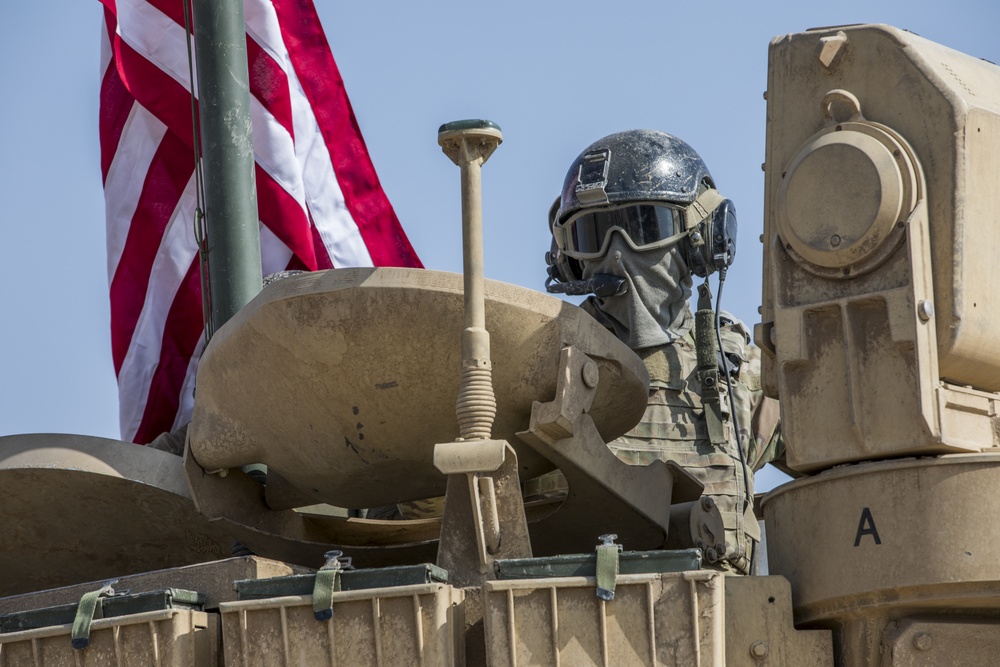 U.S. Army Bradleys Conduct a Border Crossing Patrol in Syria