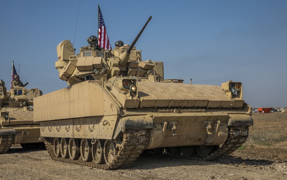 U.S. Army Bradleys Conduct a Border Crossing Patrol in Syria