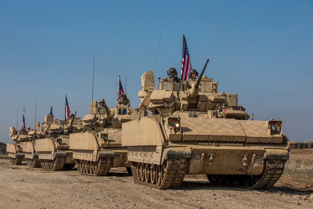 U.S. Army Bradleys Conduct a Border Crossing Patrol in Syria