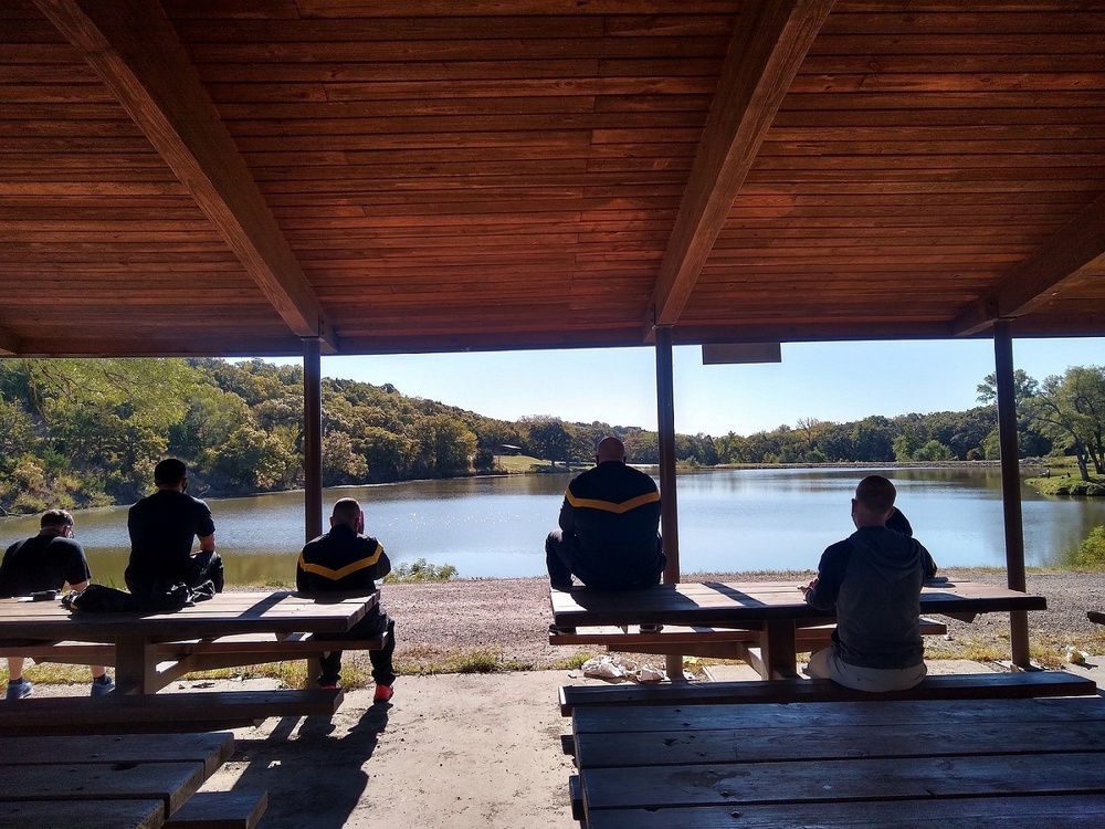 Recovering Soldiers meditate at Moon Lake