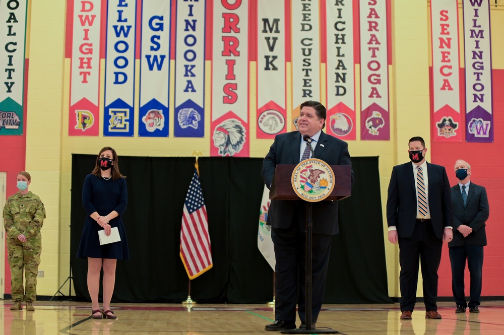 Illinois Gov. JB Pritzker Visits Morris Illinois Vaccination Site