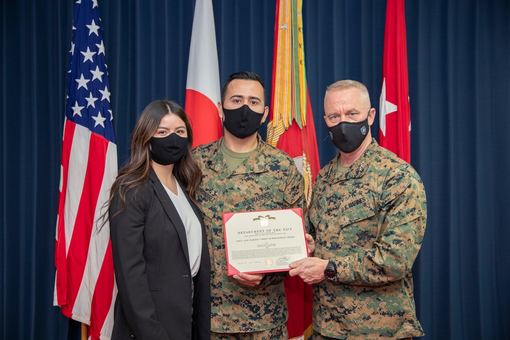 U.S Marine awarded Navy and Marine Corps Achievement Medal for saving an Okinawan woman's life
