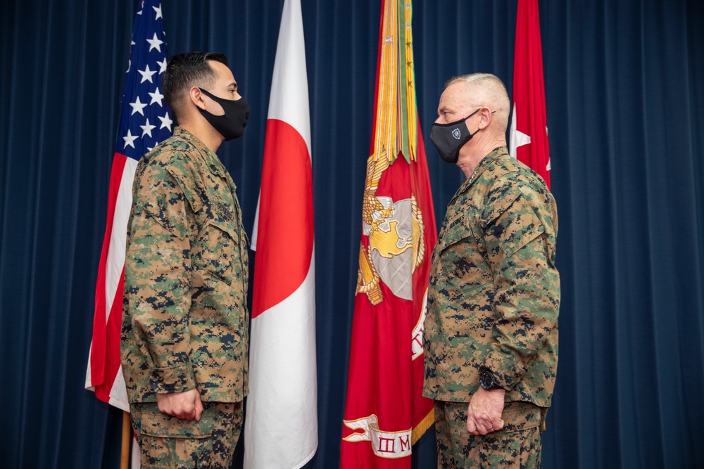 U.S Marine awarded Navy and Marine Corps Achievement Medal for saving an Okinawan woman's life