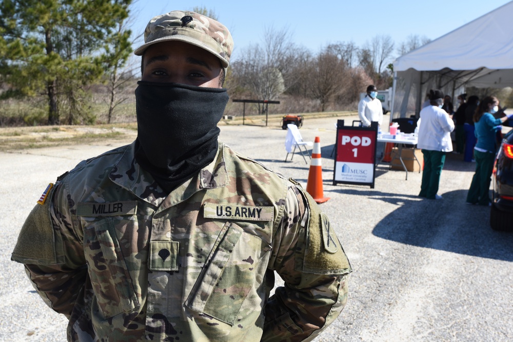 South Carolina National Guard Soldiers support COVID-19 vaccination center at Marlboro High School, Bennettsville