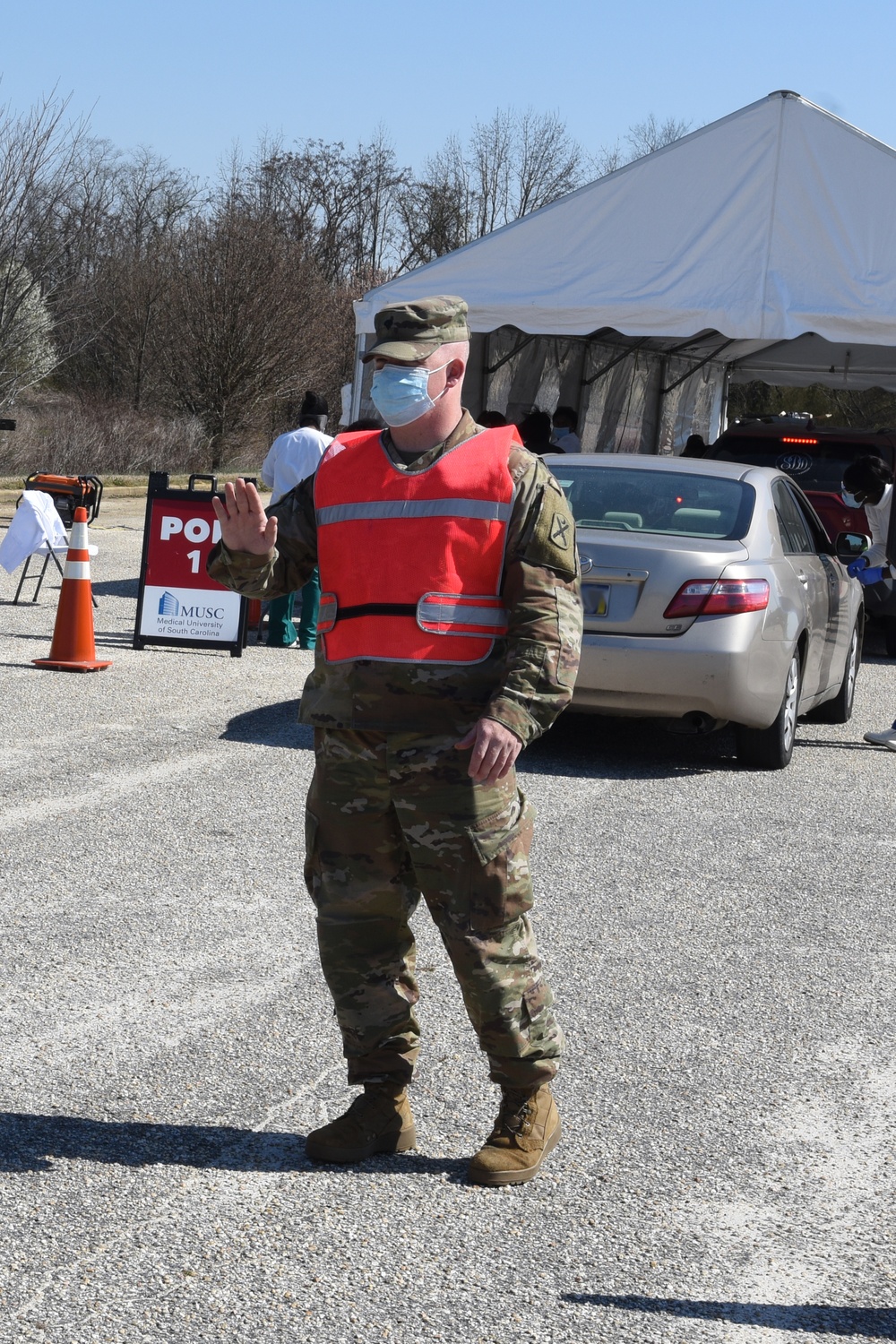 South Carolina National Guard Soldiers support COVID-19 vaccination center at Marlboro High School, Bennettsville