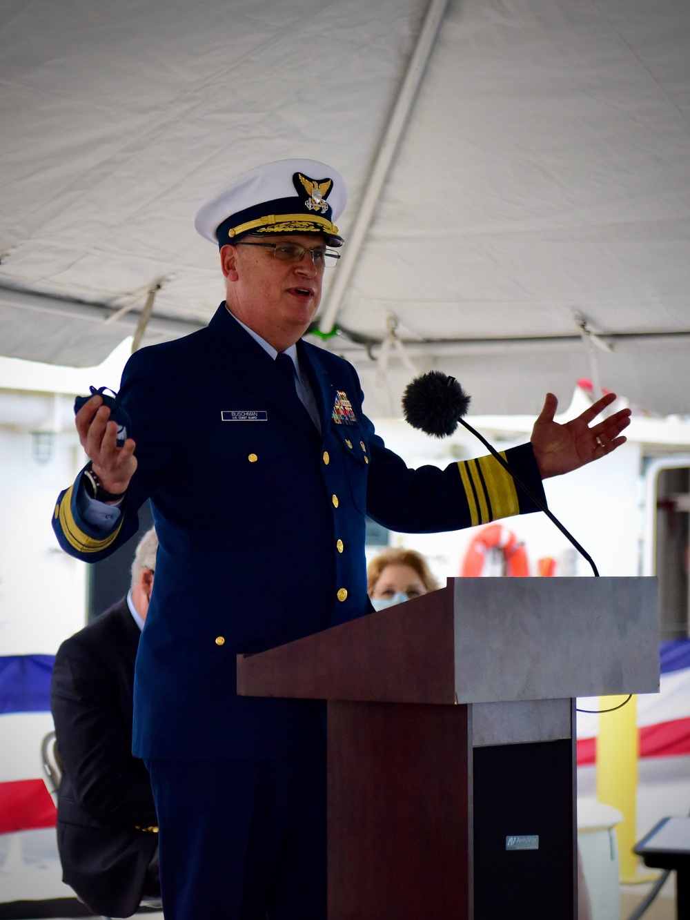 U.S. Coast Guard deputy commandant for operations addresses commissioning audience