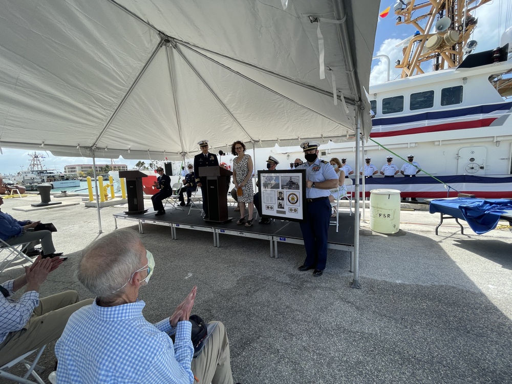 USCGC Robert Goldman crew presents sponsor with gift at commissioning