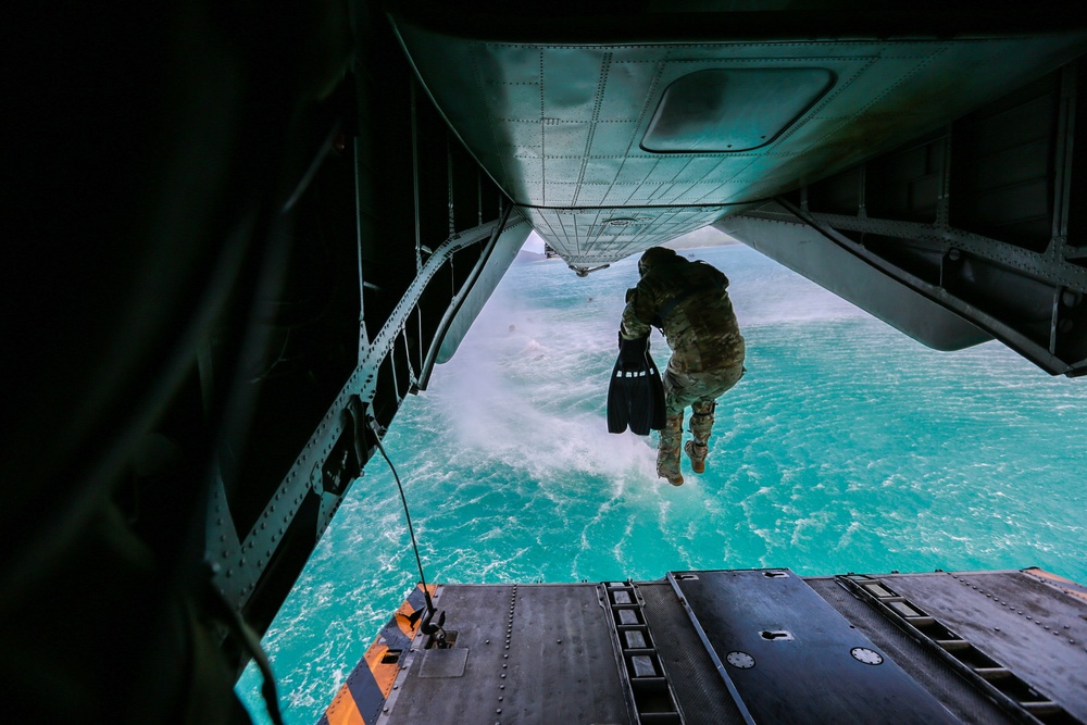 Jumping into the ocean