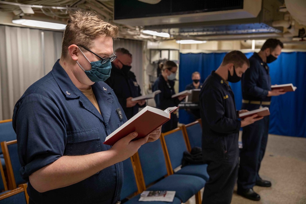 Sailors take part in religious services