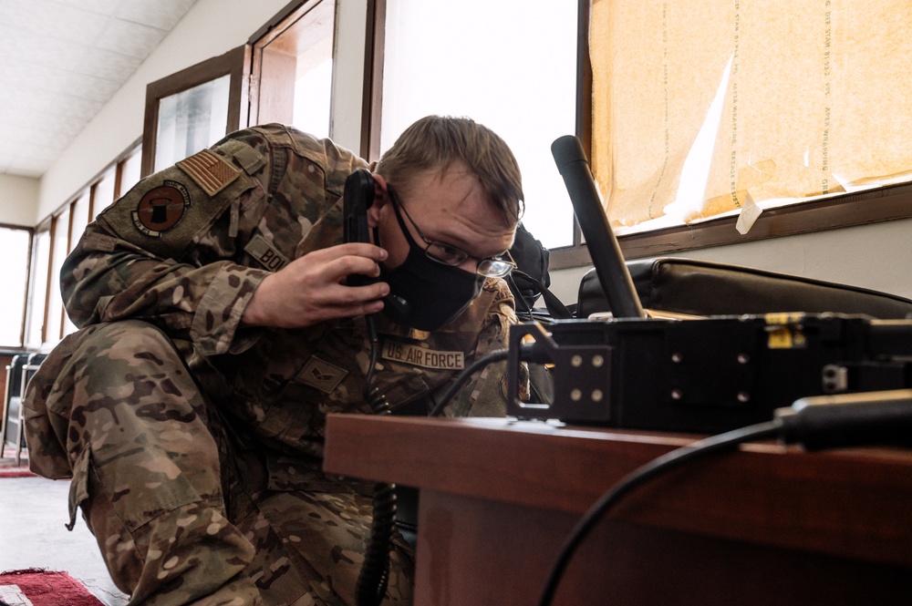 AUAB Airmen employ communication flyaway kits at Doha Air Base, Qatar