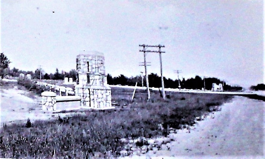 1940s view of stone gates at Camp McCoy