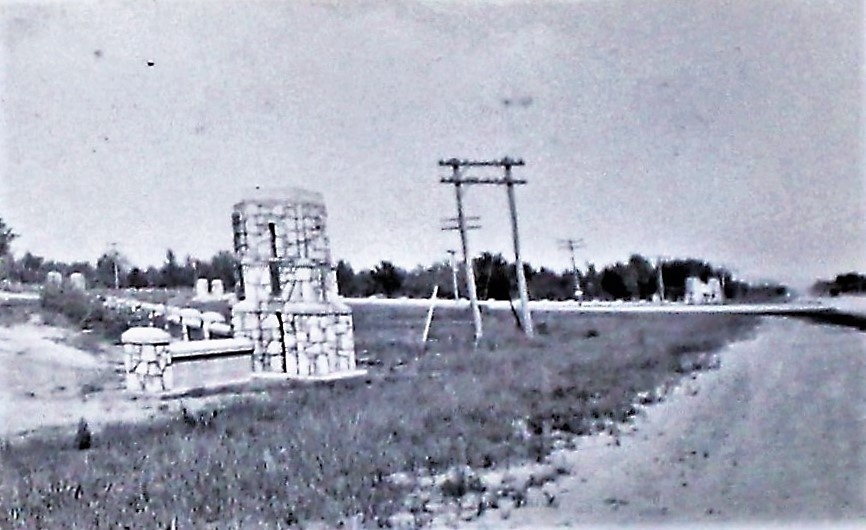 1940s view of stone gates at Camp McCoy