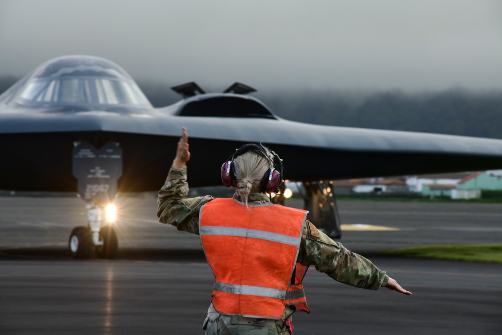 B-2 Spirit arrives at Lajes Field, Azores