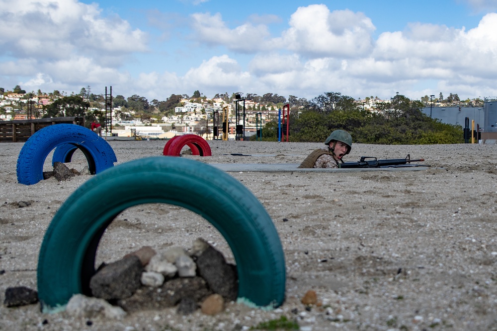 Charlie Company, 1st Recruit Training Battalion Conduct Bayonet Assault Course