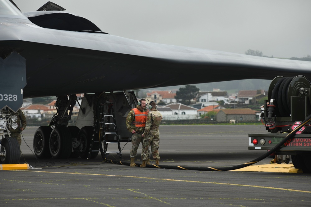 B-2 Spirit arrives at Lajes Field, Azores
