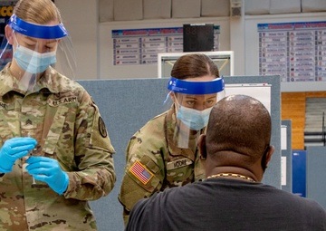 Two Medical Soldiers share a name and calling supporting COVID-19 Vaccination efforts in St Thomas