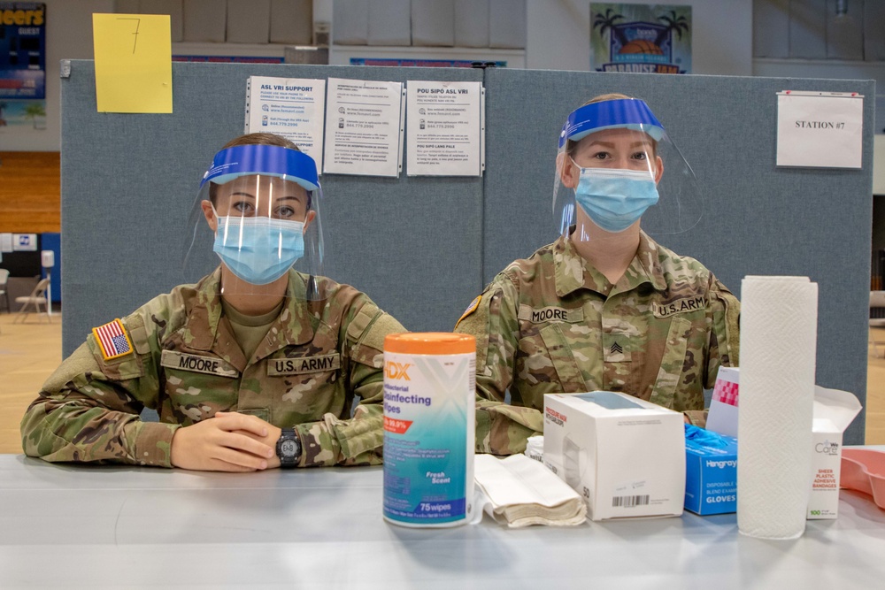 Two Medical Soldiers share a name and calling supporting COVID-19 Vaccination efforts in St Thomas