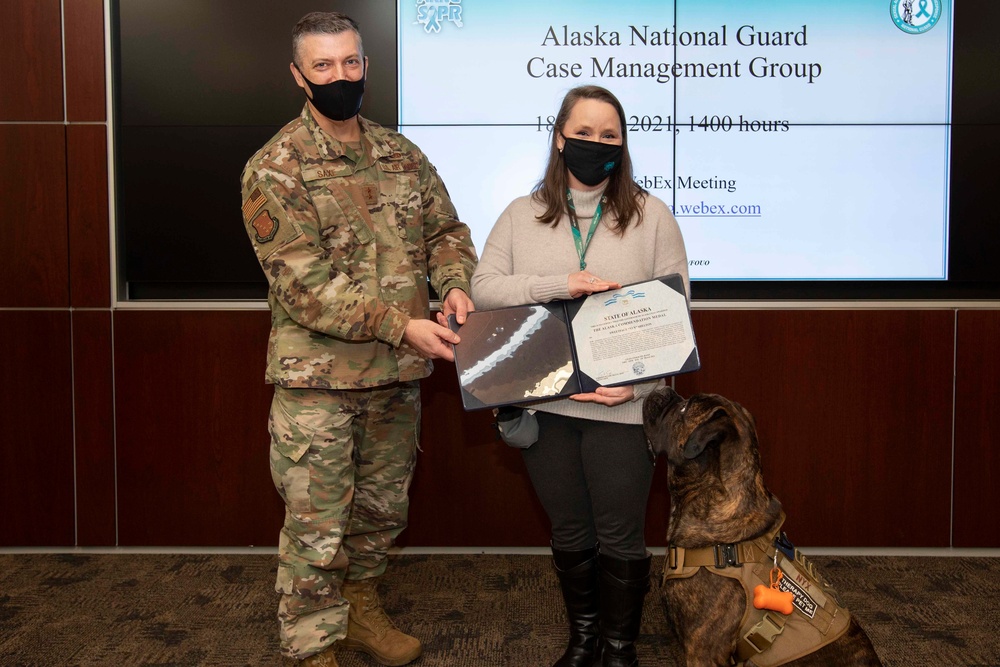 Sweetface “Nyx” Shelton, a beloved Alaska National Guard therapy dog, awarded Alaska Commendation Medal