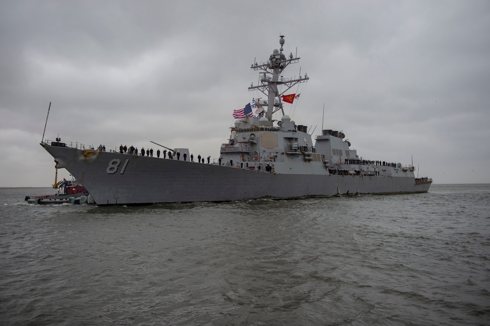 Winston S. Churchill Returns to Homeport after Deployment to U.S. 5th and 6th Fleet