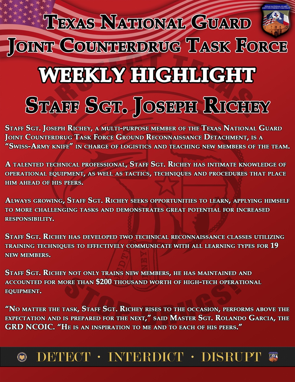 Texas Counterdrug Weekly Highlight Staff Sgt Richey