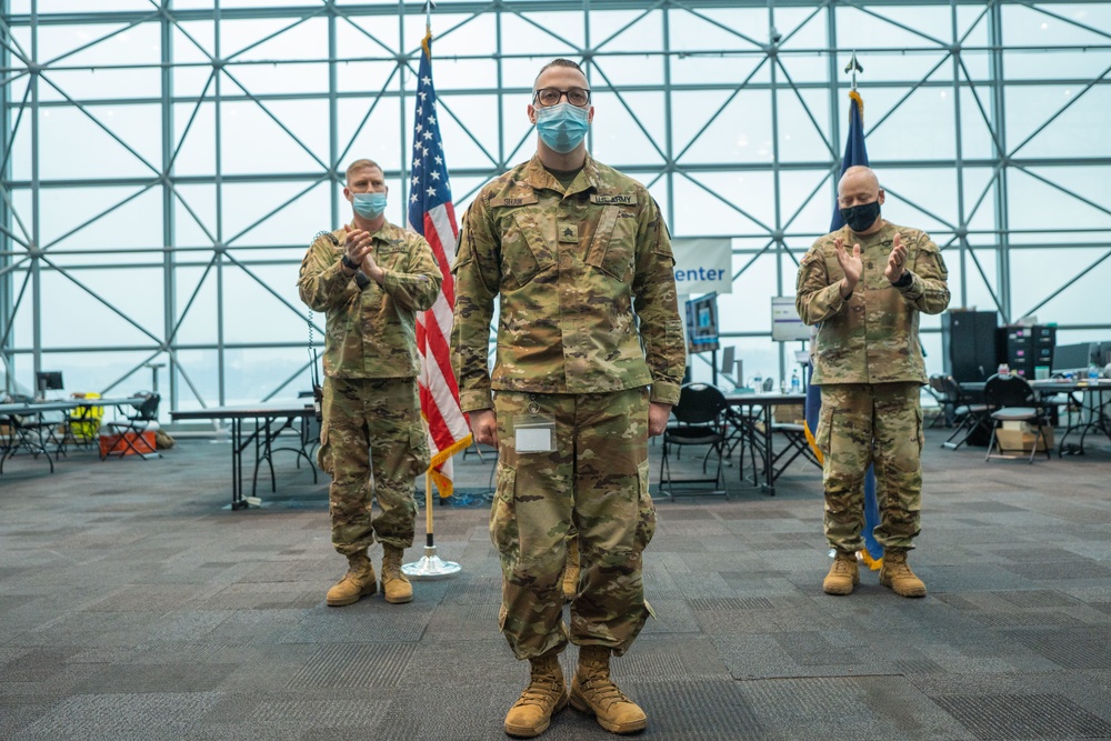 NY National Guard Soldiers promoted at Javits NY Vaccination Site (18 March 2021)