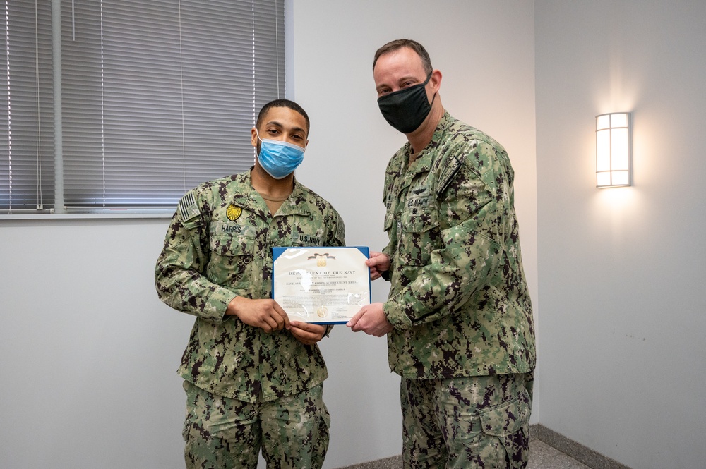 MA1 Damon Harris end-of-tour award ceremony; Civilian length-of-service award ceremony