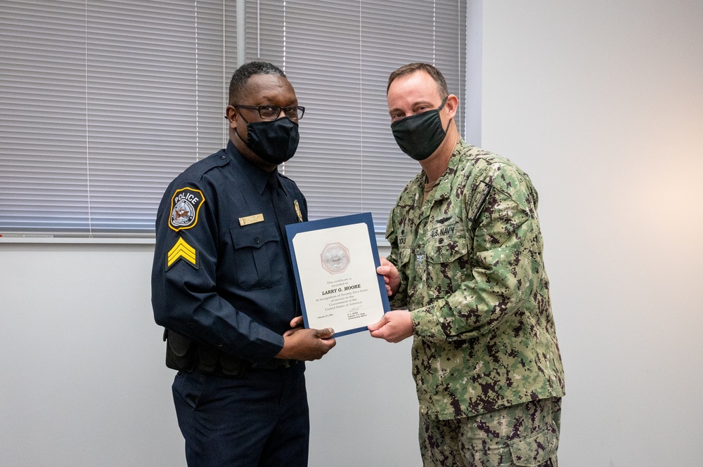 MA1 Damon Harris end-of-tour award ceremony; Civilian length-of-service award ceremony