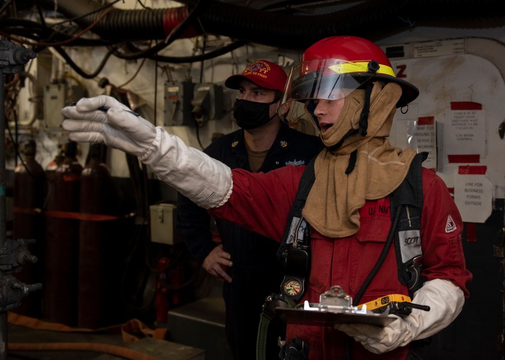 GHWB and Truman Sailors Conduct Joint Shipboard Fire Drill