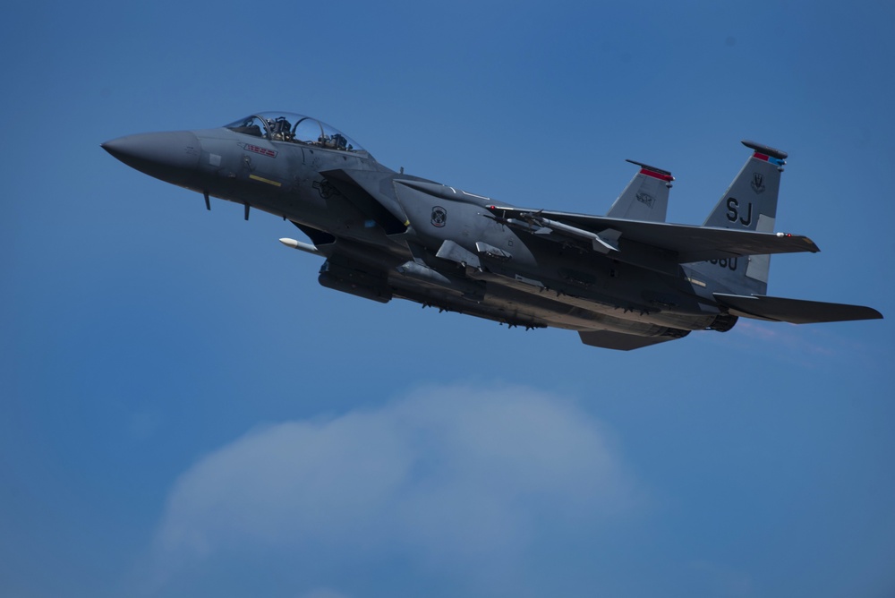 333rd Fighter Squadron F-15E Strike Eagle Aircrew members take off