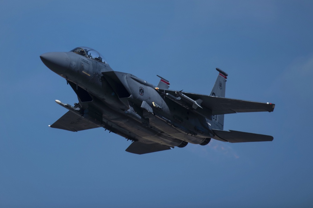 333rd Fighter Squadron F-15E Strike Eagle Aircrew members take off