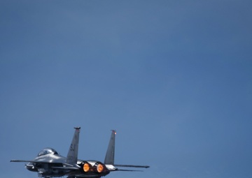 333rd Fighter Squadron F-15E Strike Eagle Aircrew members take off