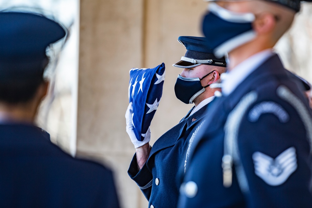 Modified Military Funeral Honors with Funeral Escort are Conducted for U.S. Air Force. Lt. Col. Bruce Burns in Section 82