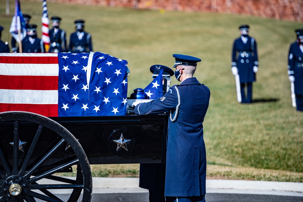 Modified Military Funeral Honors with Funeral Escort are Conducted for U.S. Air Force. Lt. Col. Bruce Burns in Section 82