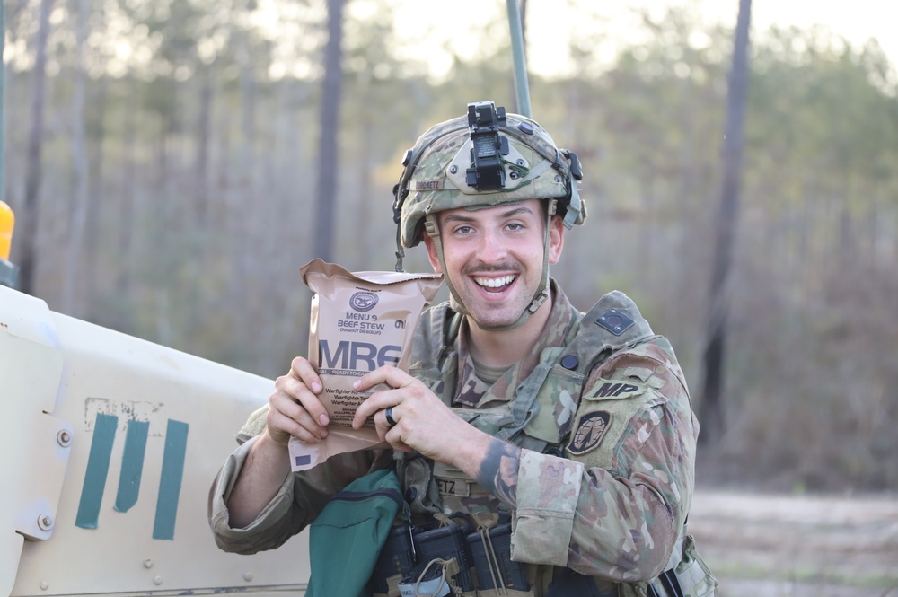 1st Brigade Combat Team 82nd Airborne Division Soldier shows off his favorite MRE menu.