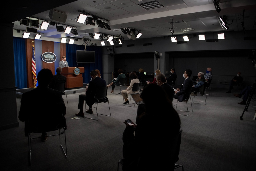 Pentagon Press Secretary John F. Kirby briefs the press