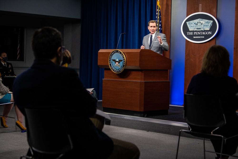 Pentagon Press Secretary John F. Kirby briefs the press