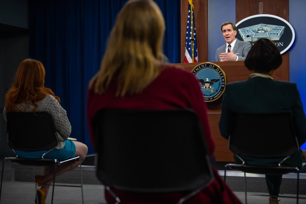 Pentagon Press Secretary John F. Kirby briefs the press