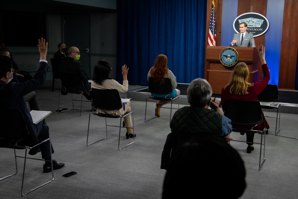 Pentagon Press Secretary John F. Kirby briefs the press