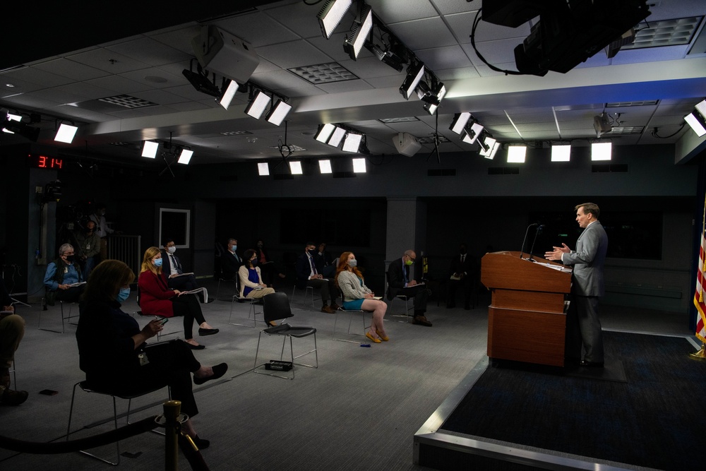 Pentagon Press Secretary John F. Kirby briefs the press