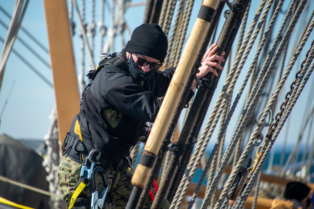 USS Constitution Sailors go underway with USCGS Eagle