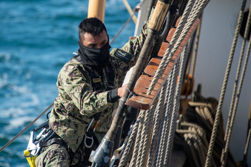 USS Constitution Sailors go underway with USCGS Eagle